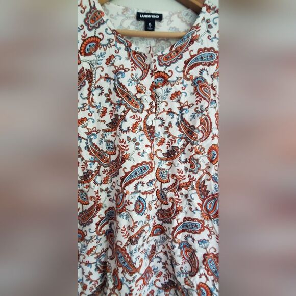 Lands' End Paisley Print Quarter Button Down Women's Top Size XL /18 - Picture 5 of 10